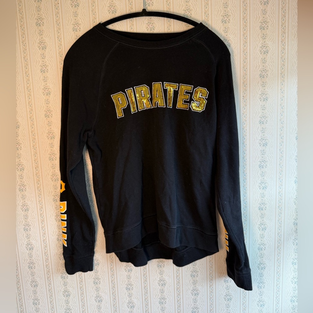 PINK Victoria’s Secret Pirates Baseball Crewneck Sweatshirt Black Size M